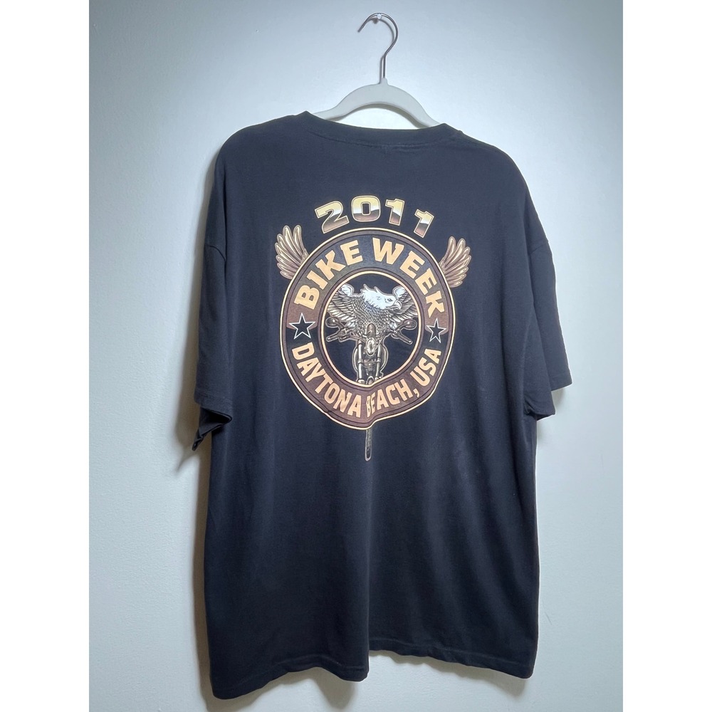 Daytona Beach Bike Week 2011 Graphic T-Shirt Mens Black Eagle Motorcycle Tee